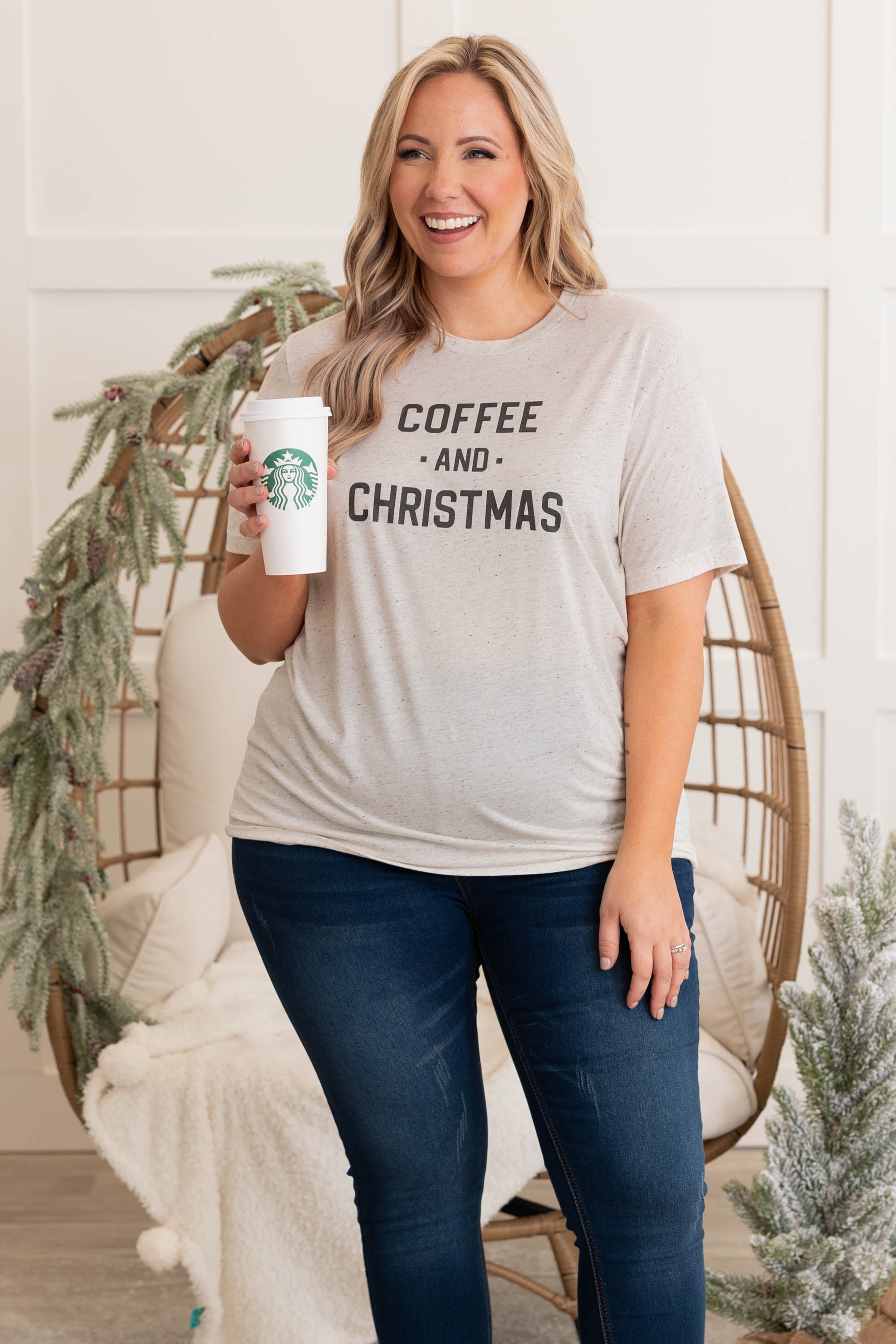 Coffee And Christmas Tee. Oatmeal