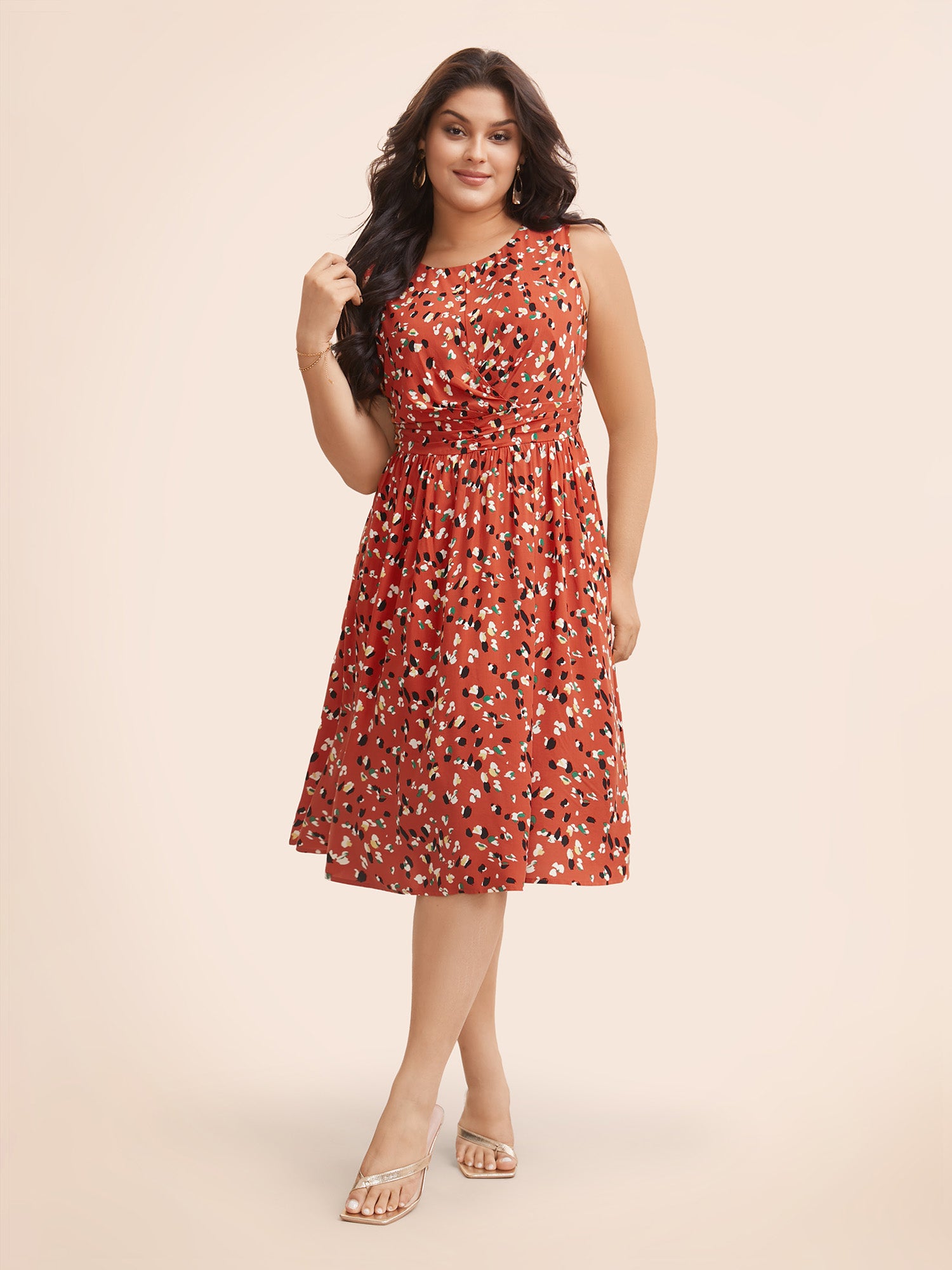 Allover Print Pocket Flutter Crossover Ruched Tank Dress