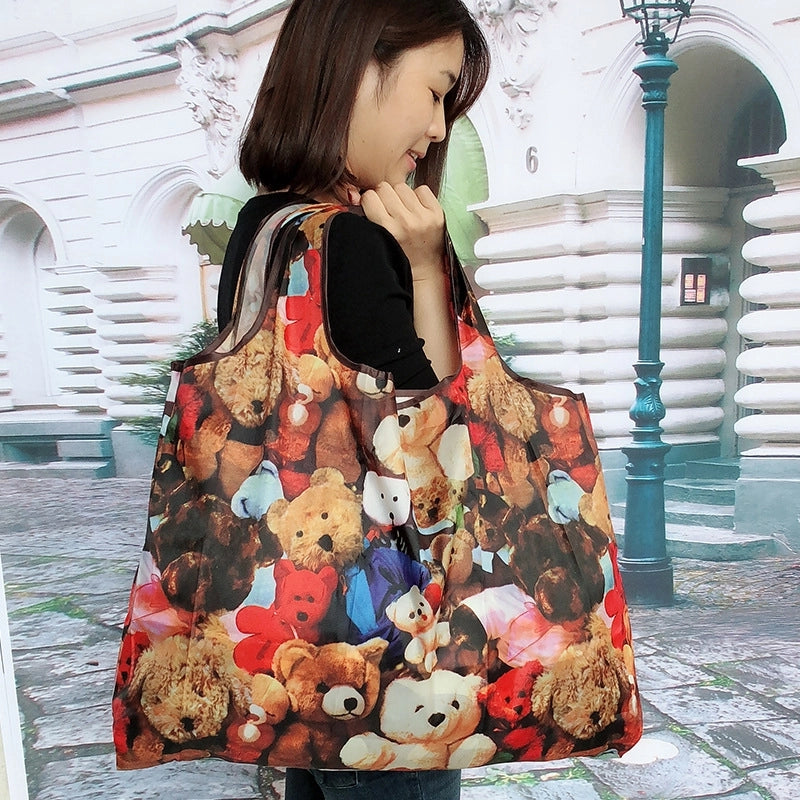 Printed Environmental Bag Large 210T Supermarket Folding Shopping Bag Thickened Tote Bag Shopping Bag