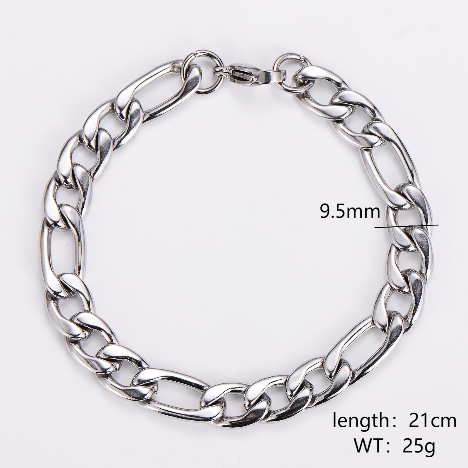 Aml Hot Item 3: 1Nk Punk Cuban Chain Bracelet Men'S And Women'S Stainless Steel Simple Basic Figaro Chain Beads