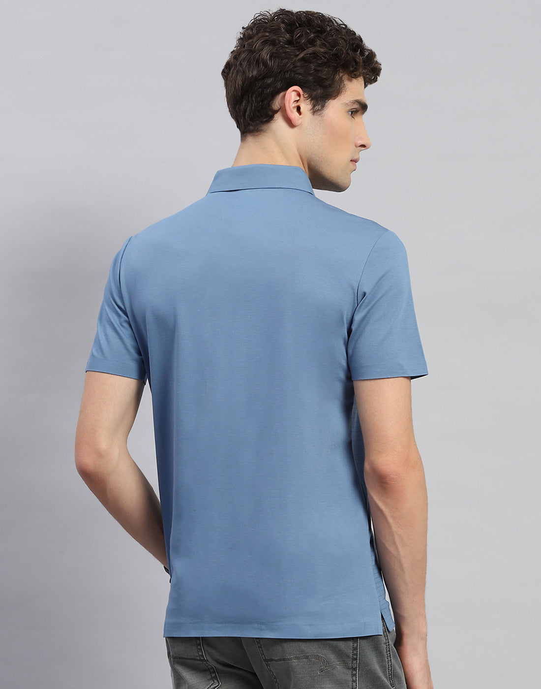 Men Teal Blue Solid Polo Collar Half Sleeve T-Shirt