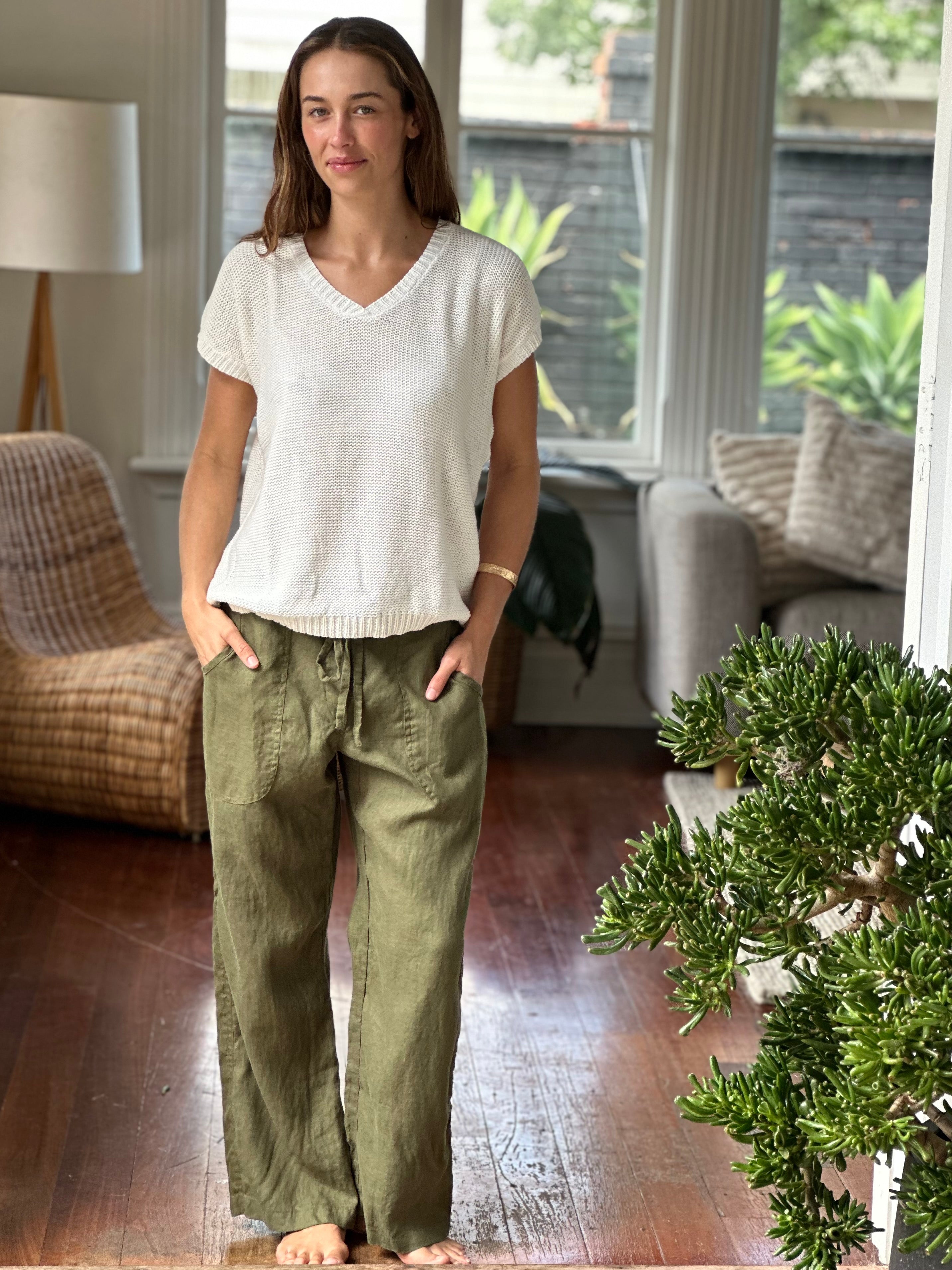 fleur straight  leg pants - army linen