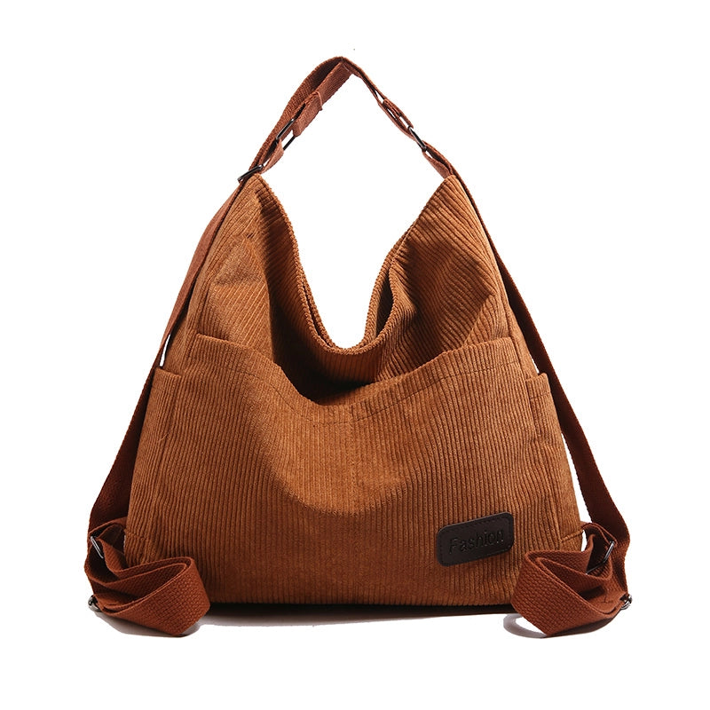Women's Corduroy Solid Color Basic Square Zipper Shoulder Bag