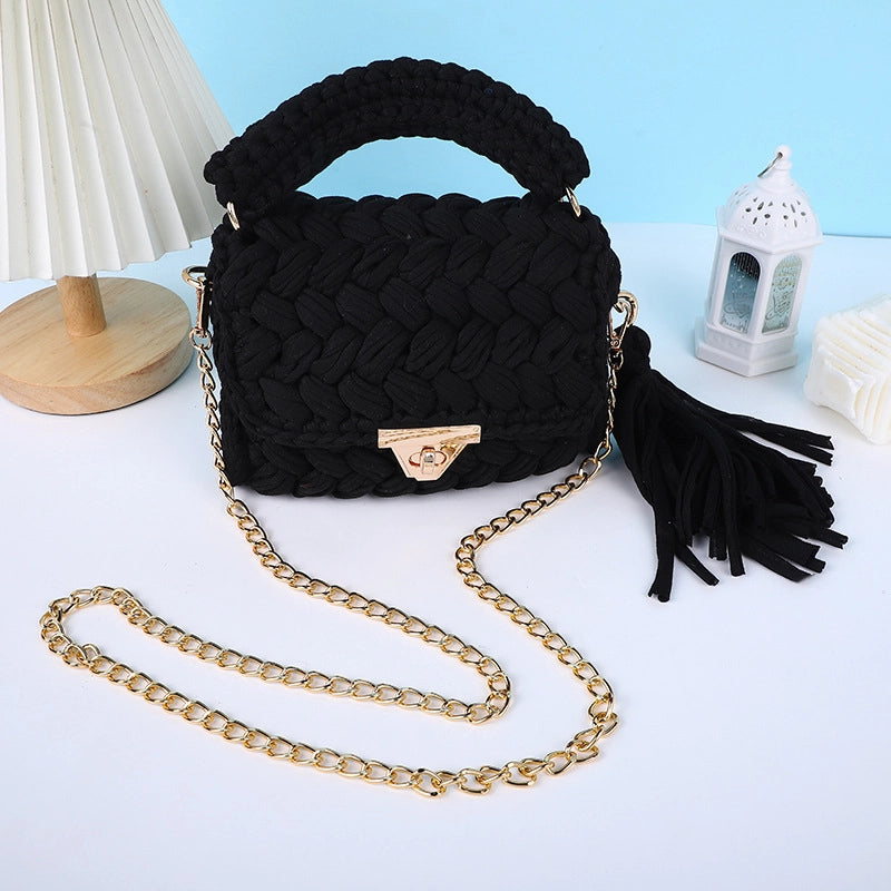 Women's Small Polyester Solid Color Streetwear Tassel Square Lock Clasp Shoulder Bag Handbag Crossbody Bag