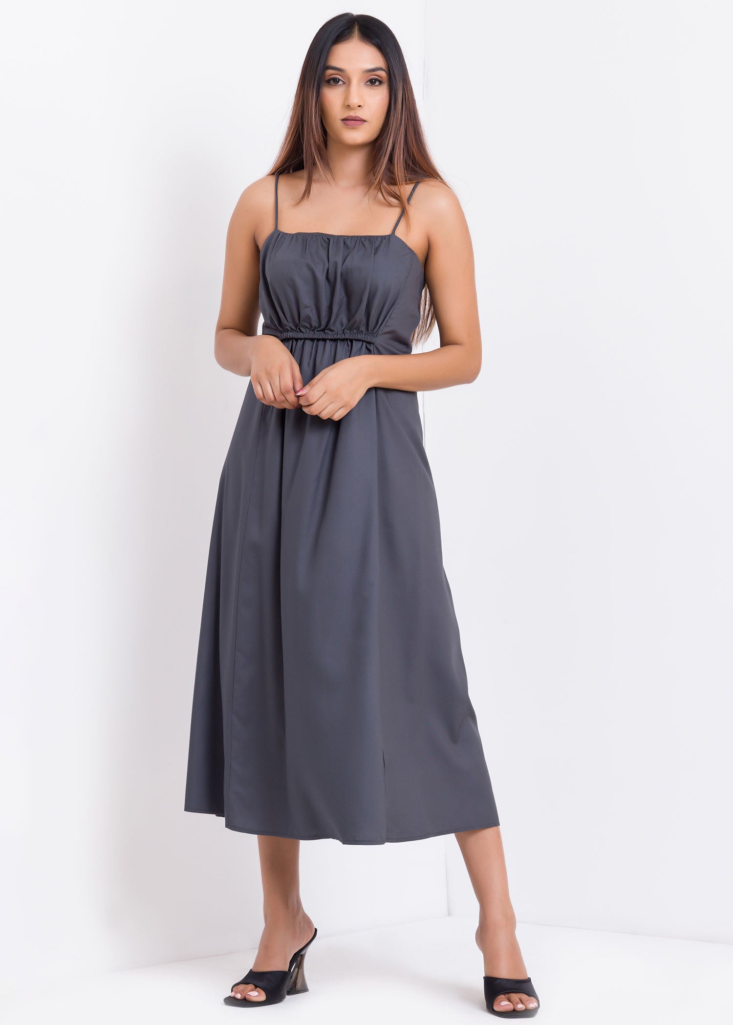 Shirring Detailed Midi Dress