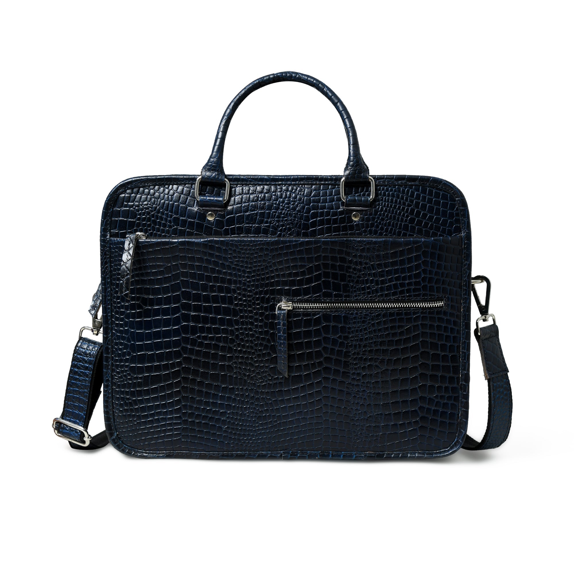 Croco Leather Computer Bag. Navy