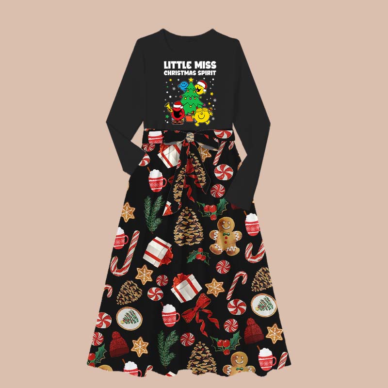 Little Miss Christmas Spirit Teacher Long-Sleeved One Piece Dress