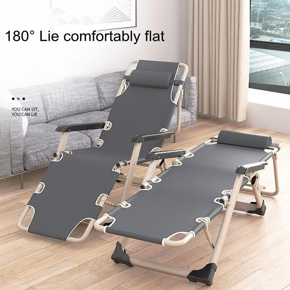 Portable Folding Recliner.Lounge Chair.Outdoor Camping Folding Deck Chair.Household Leisure Noon Break Chair.180 ° Adjustment