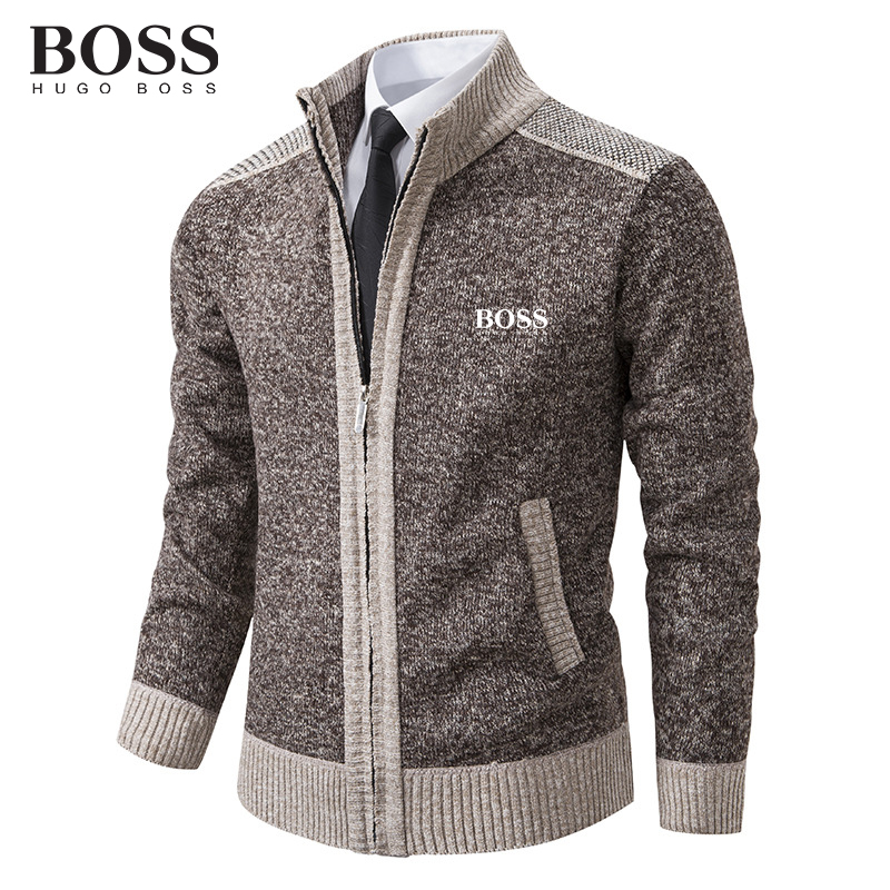 BOSS Men-s Zipper Stand Collar Sweater Casual Warm Sweater