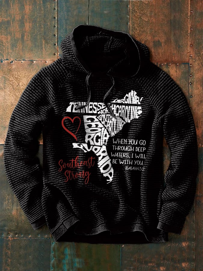Men's Retro Southeast Strong When You Go Through Deep Waters. I Will Be With You Isaiah 43:2 Tennessee Georgia. South Carolina. North Carolina. . Virginia. Florida Print Hoodie