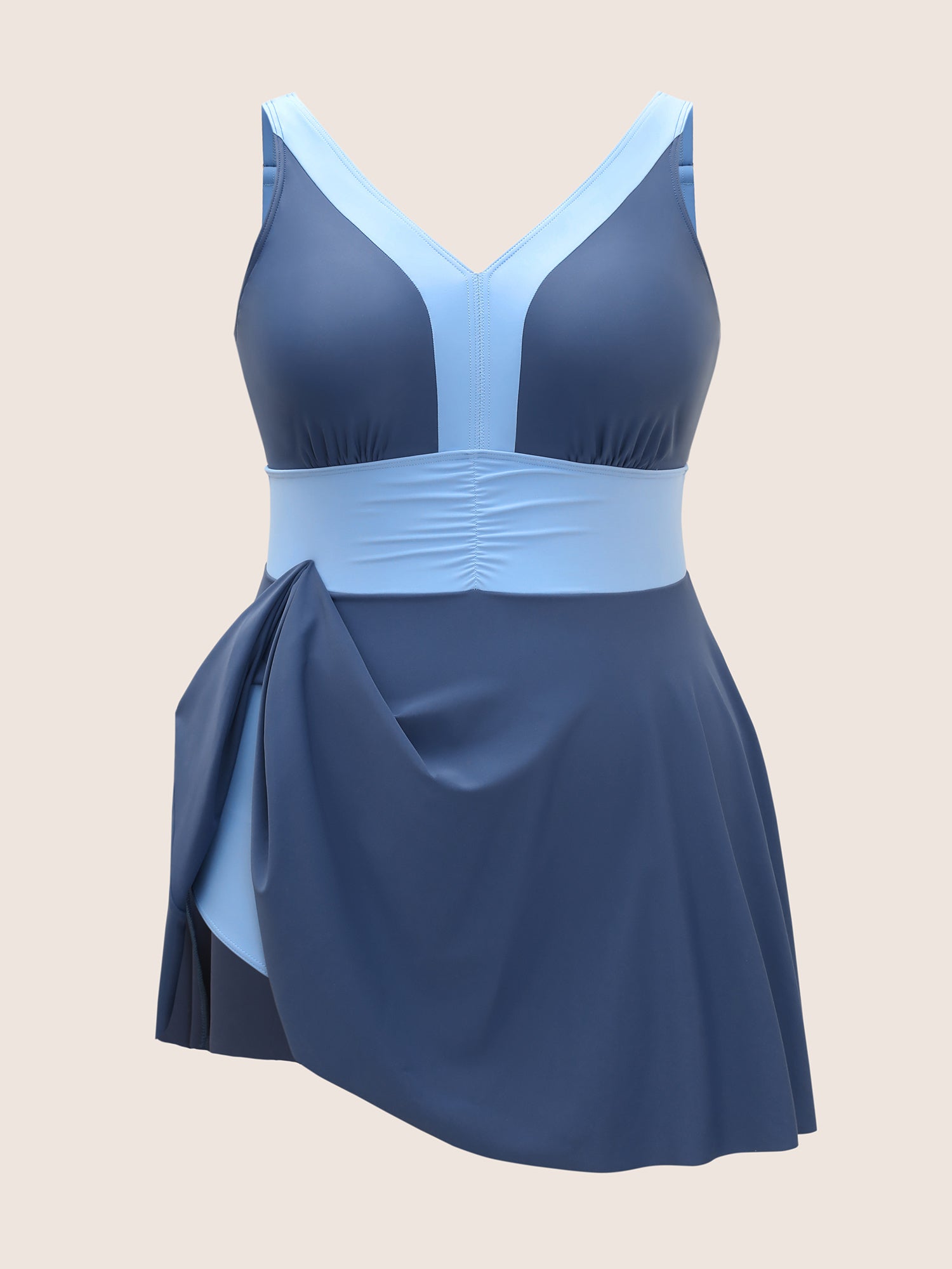 Two Tone Patchwork Gathered Swim Dress