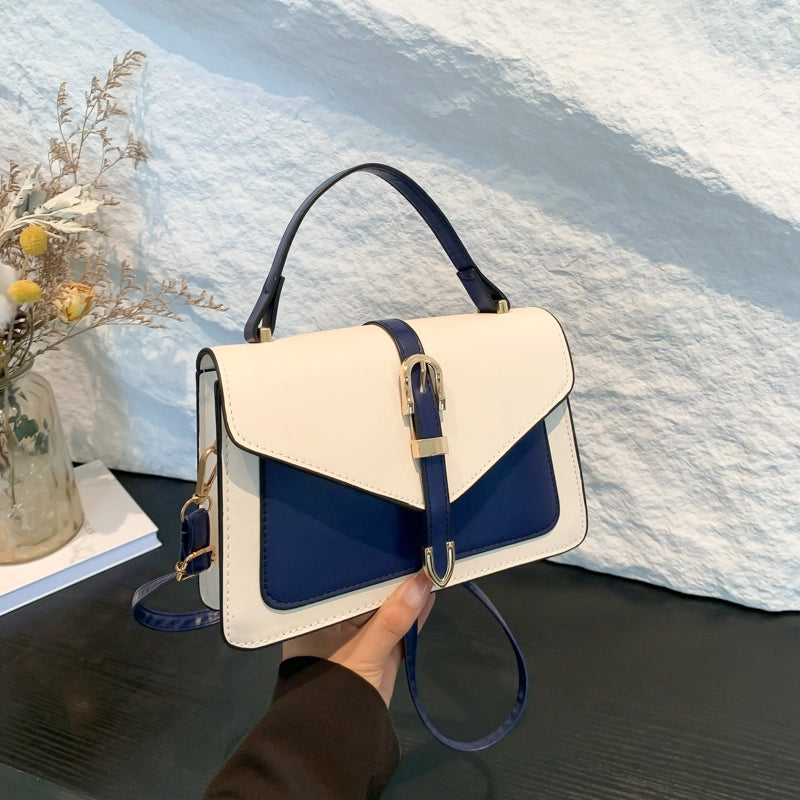 Women's Pu Leather Color Block Streetwear Square Flip Cover Shoulder Bag Handbag Crossbody Bag