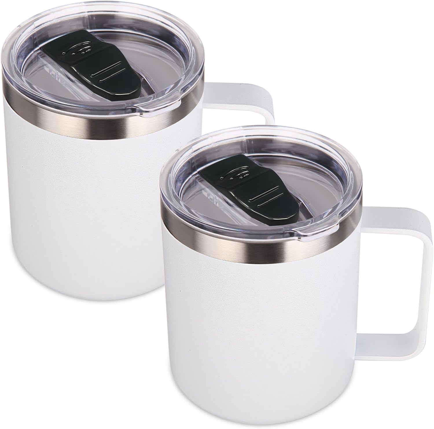 Volhoply 14oz Insulated Stainless Steel Coffee Mug with Leakproof Lid,Double Wall Vacuum Travel Coffee Cup with Handle,Reusable Metal Tumbler,Camping Mugs Keep Hot/Cold,Christmas Gifts(Black,1