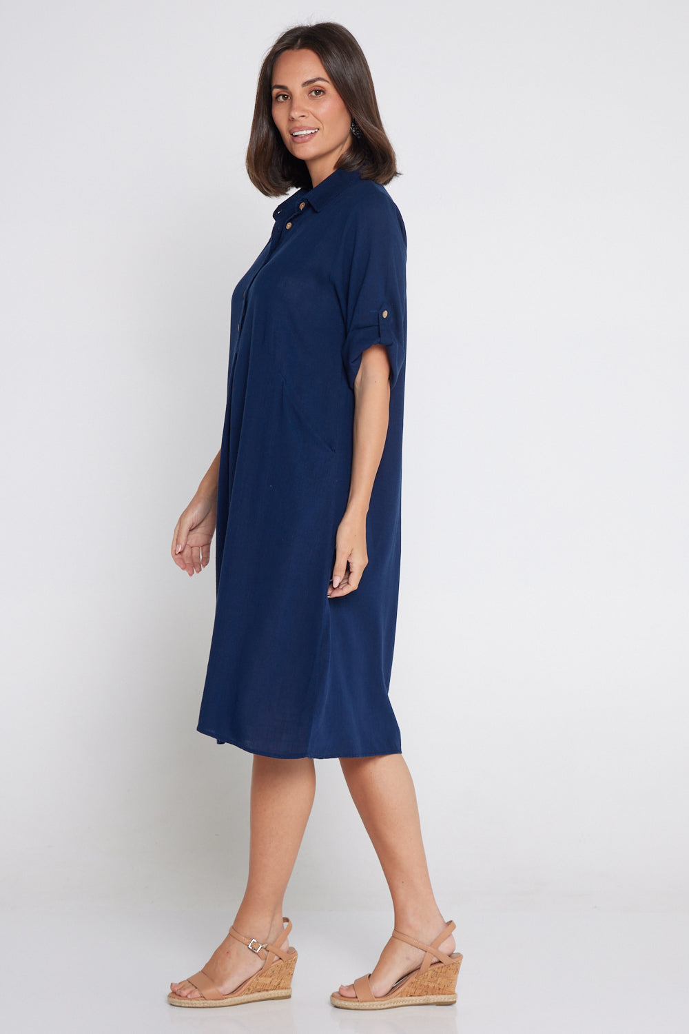 Maria Cotton & Linen Dress - Navy