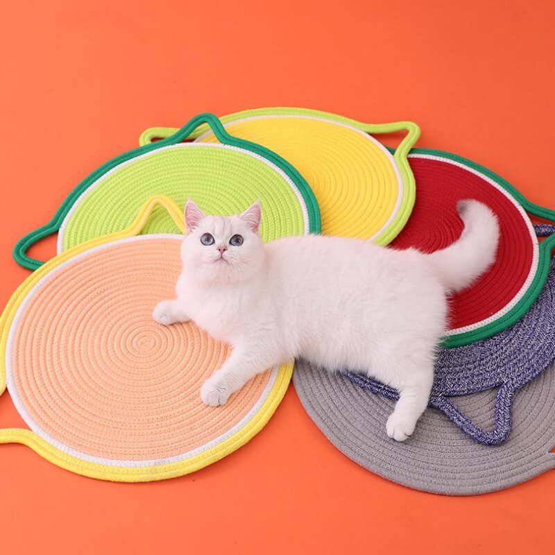 Cat Ears Shape Woven Cotton Rope Mat Cat Scratching Mat