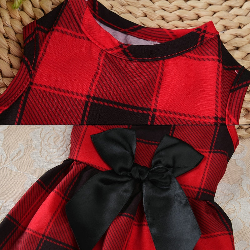 Plaid Print Bow Dog Cat Dresses