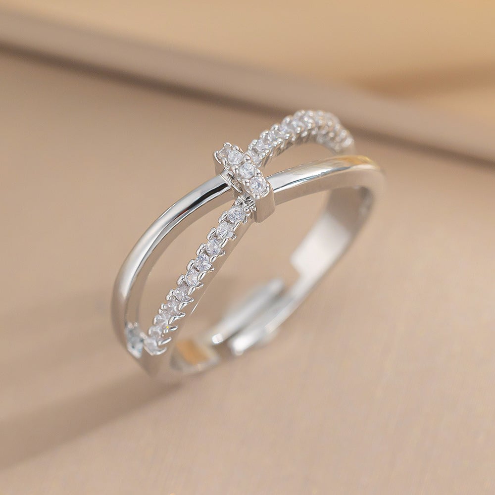 Micro-Diamond Cross-Twisted Ring Female Style Personality Open Niche Design Ring
