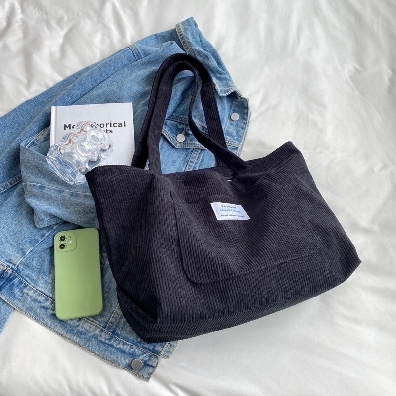 Women's Vintage Style Solid Color Corduroy Shopping Bags