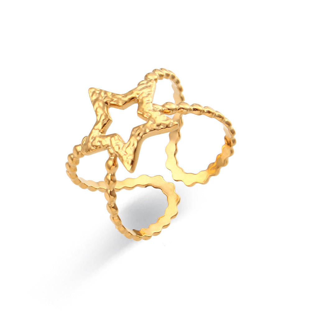 Women Fashion Stripe Geometric Stainless Steel 18K Gold Plated Rings