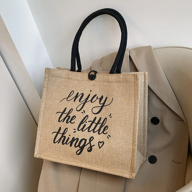 Women's Large Cotton And Linen Letter Butterfly Elegant Streetwear Square Lock Clasp Handbag