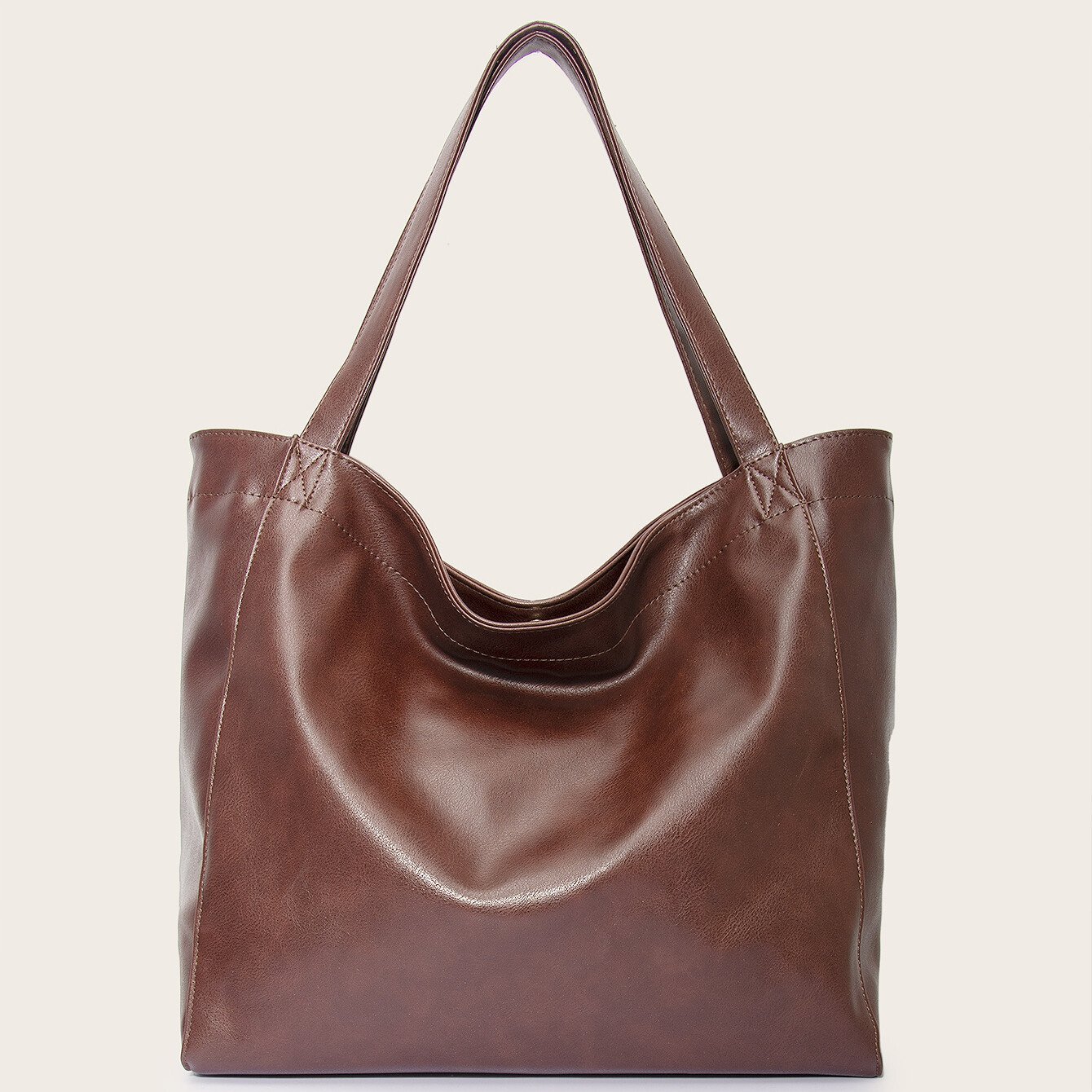 Women's Large Soft Leather Tote Bag With Pocket