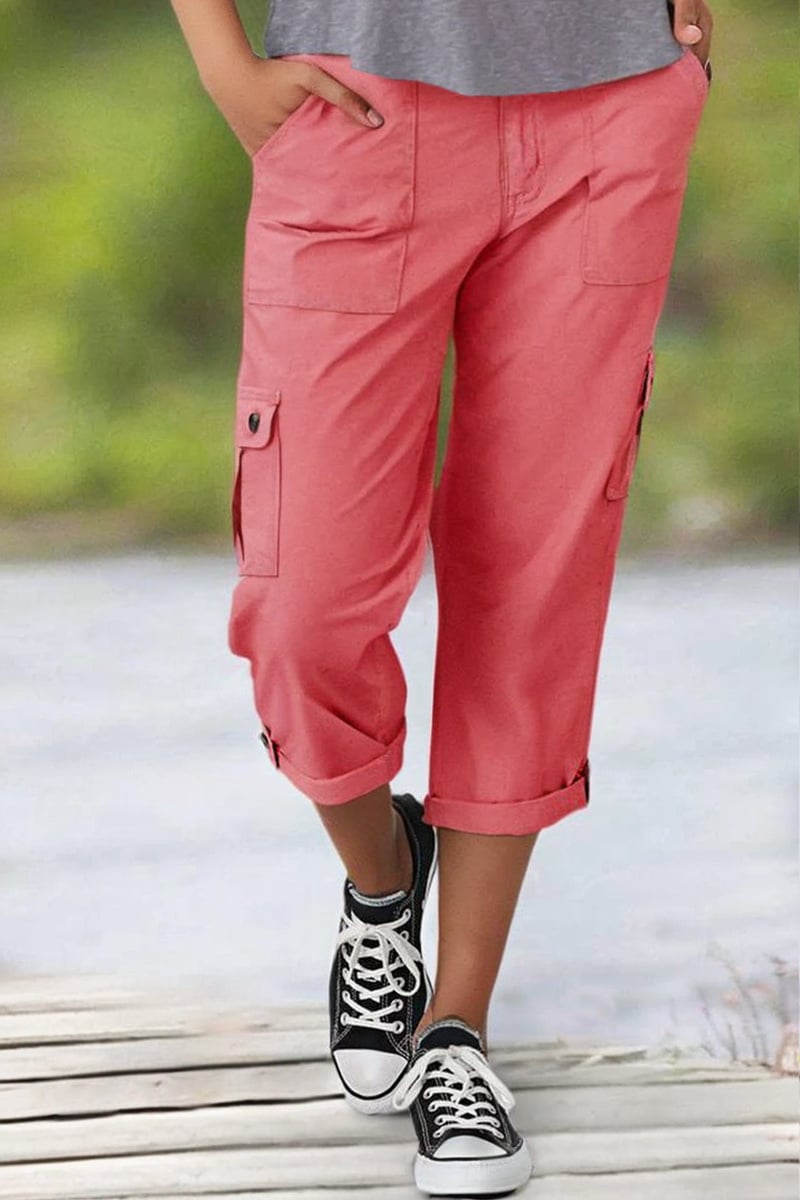 🔥 8 PACK-$24.96 TODAY ONLY🔥Roll Tab Hem Multi Pocket Capri Mid Waist Cargo Pants
