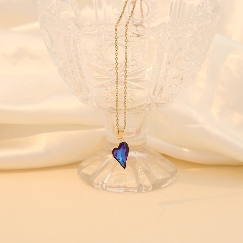 Minimalist Heart Shape 304 Stainless Steel Glass 18K Gold Plated Plating Inlay Pendant Necklace