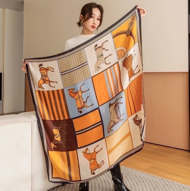 Women's Vintage Style Letter Color Block Polyester Silk Scarves