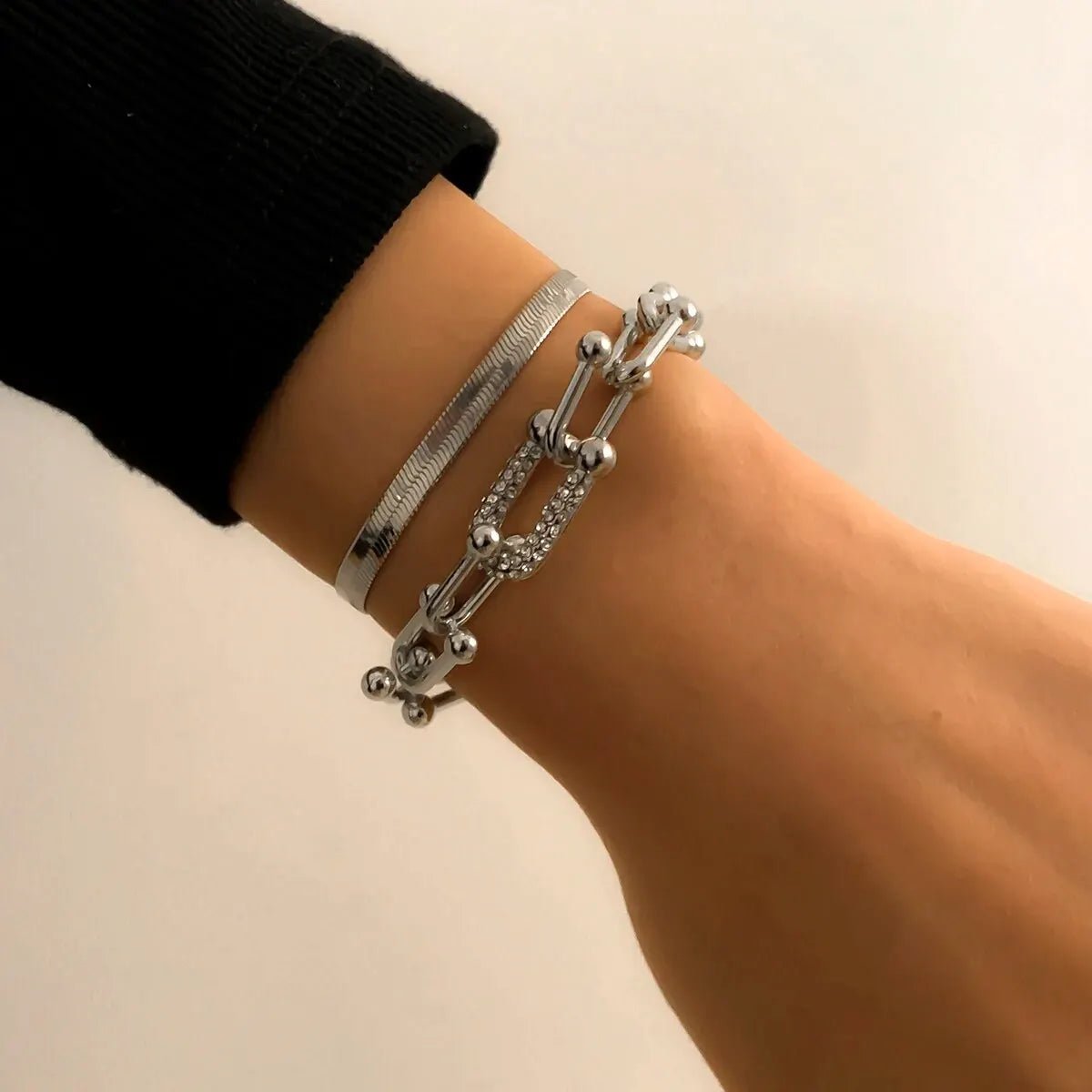 2pc Statement Chain Lock & Herringbone Bracelet