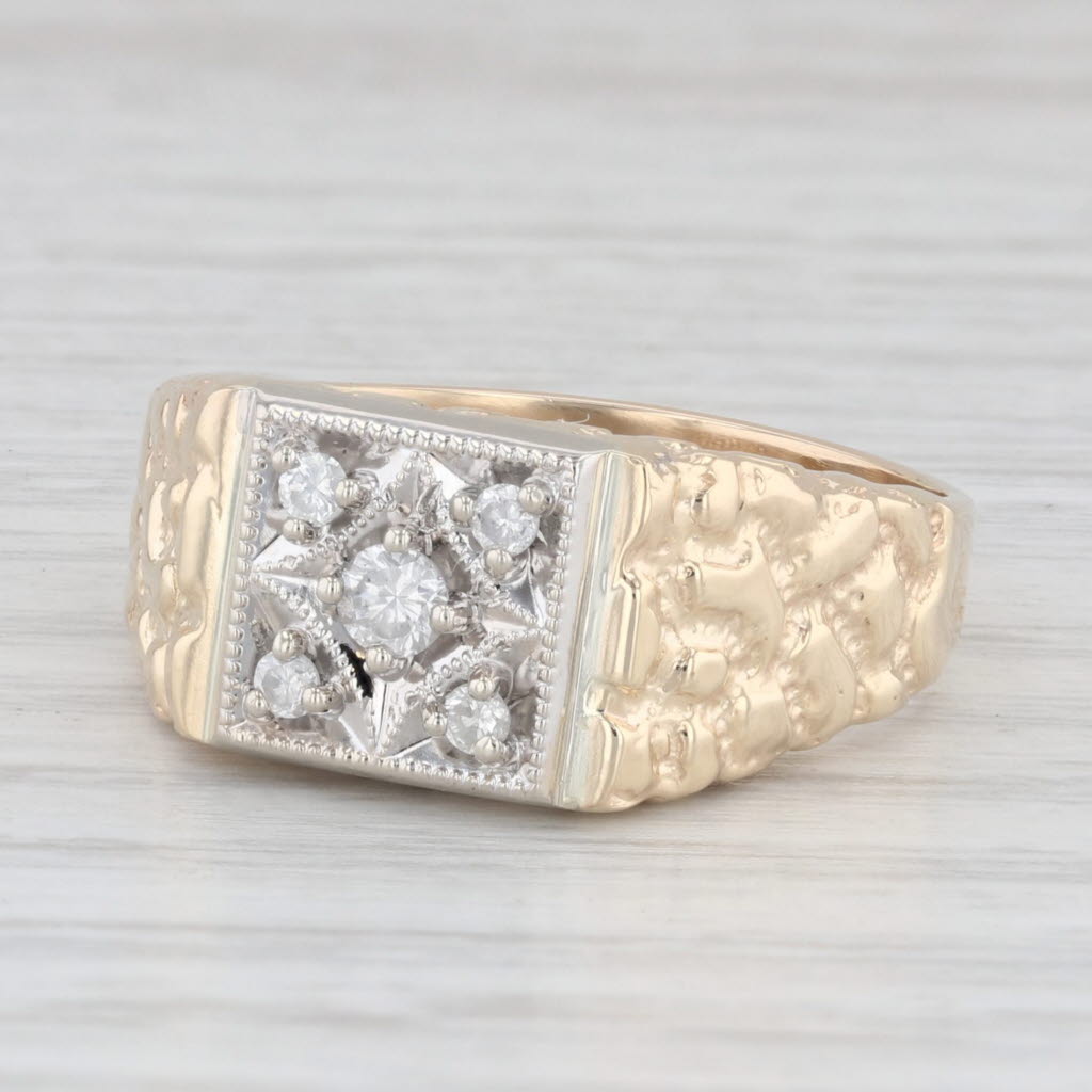 0.18ctw Diamond Cluster Men's Ring 10k Yellow White Gold Size 10.5 Nugget Band