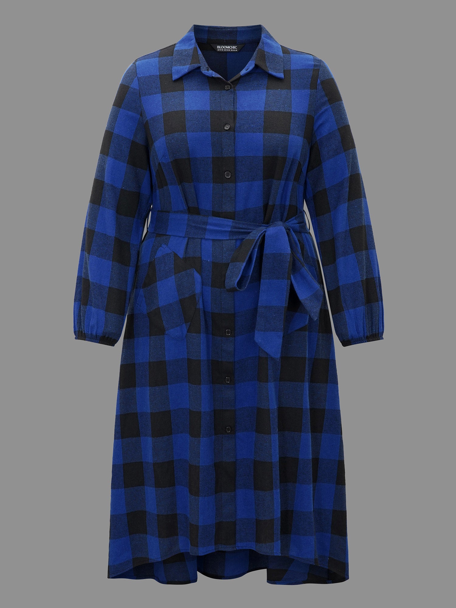 Plaid Patch Pocket Belted Midi Dress