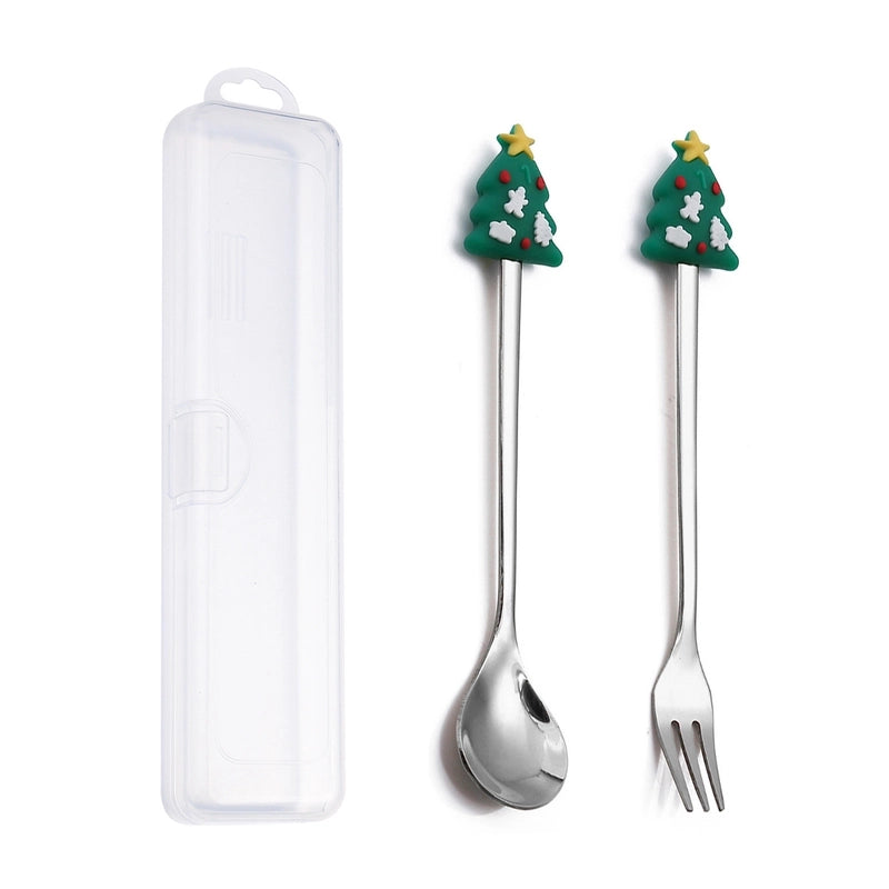 Christmas Cute Animal Santa Claus Stainless Steel Tableware 2 Pieces