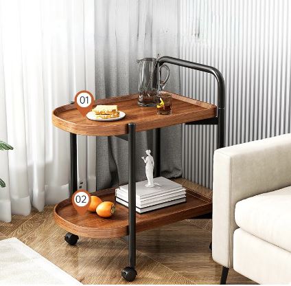 Movable Coffee Table Side Table Tea Table 2-Tier With Wheel