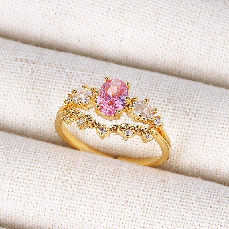 Copper 18K Gold Plated Inlay Geometric Zircon Open Rings