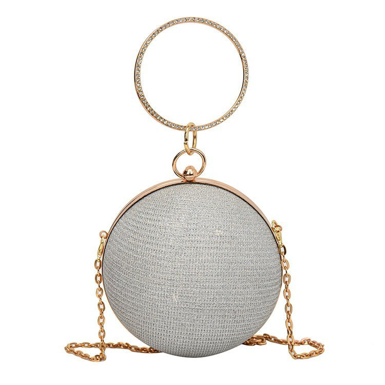 Inlaid Diamond Straw Sphere Evening Clutch Bag