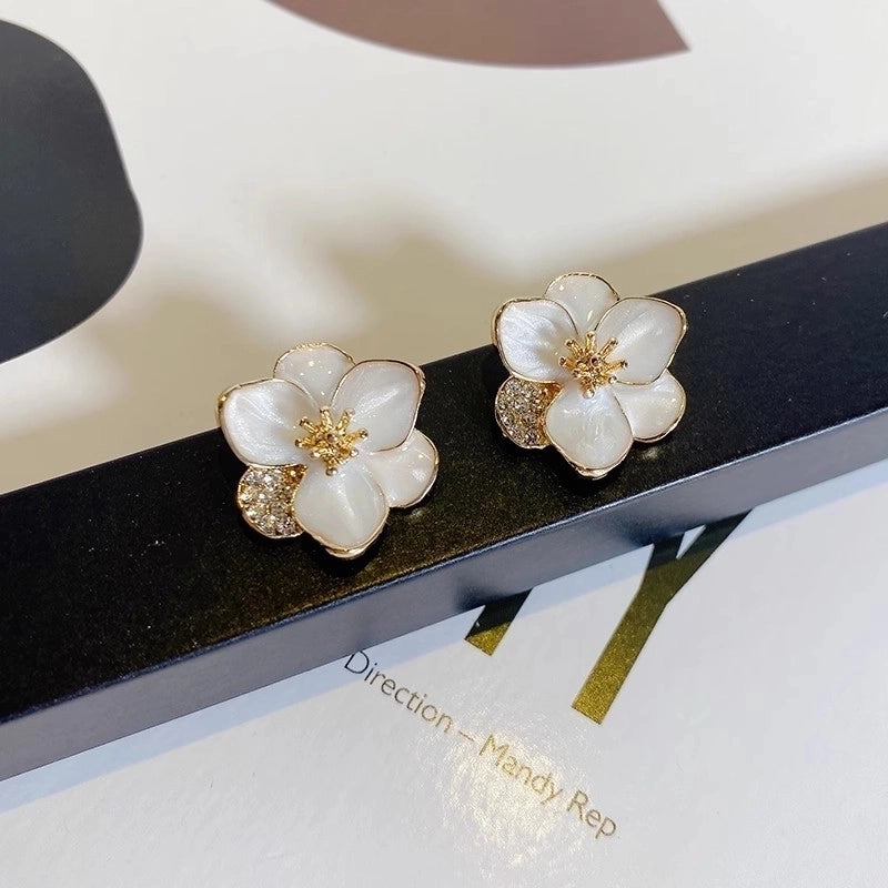 3 Pieces Sweet Heart Shape Rose Flower Inlay Imitation Pearl Alloy Rhinestones Earrings
