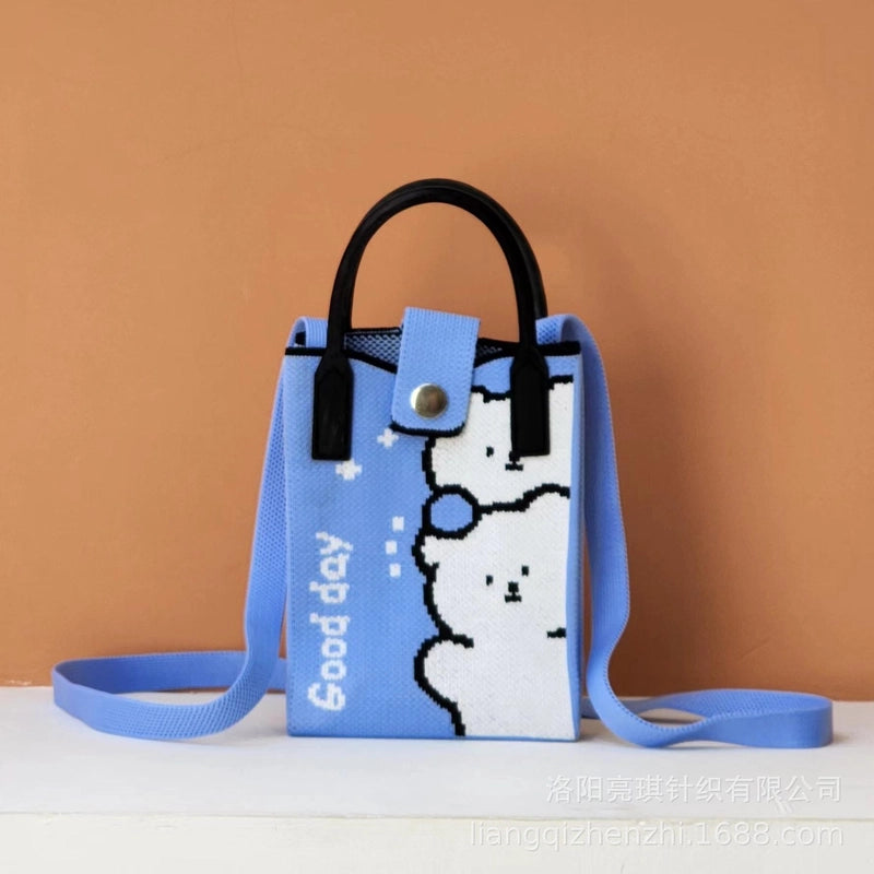 Women's Polyester Cartoon Cute Square Hidden Buckle Shoulder Bag Handbag Crossbody Bag