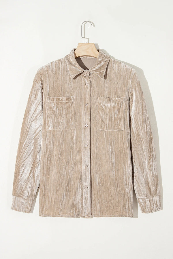 Golden Velvet Loose Fit Chest Pockets Buttoned Shirt