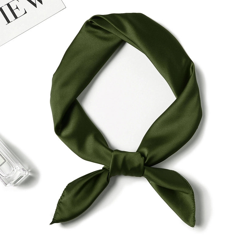 Simple Solid Color Scarf Women's Silk Small Square 70cm Basic Matching Shirt Professional Scarf Tie Hair