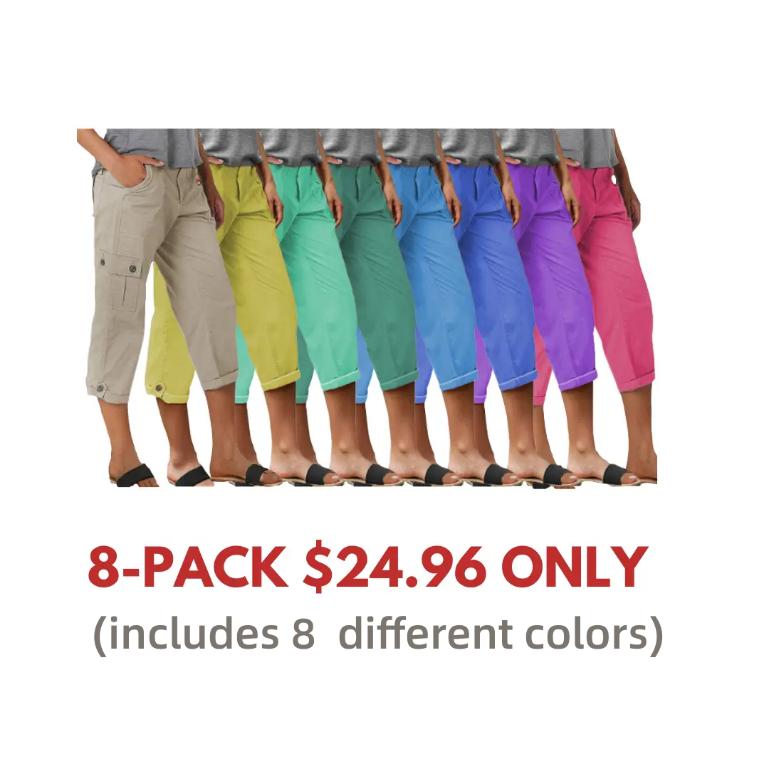🔥 8 PACK-$24.96 TODAY ONLY🔥Roll Tab Hem Multi Pocket Capri Mid Waist Cargo Pants