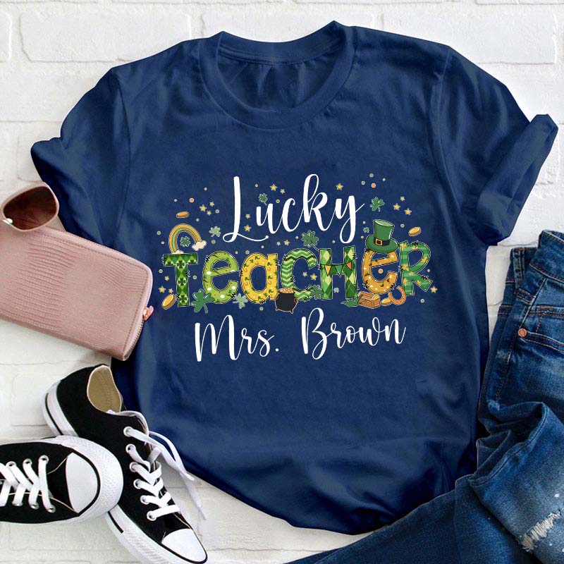 Personalized Name Lucky Teacher St. Patrick's Day Teacher T-Shirt