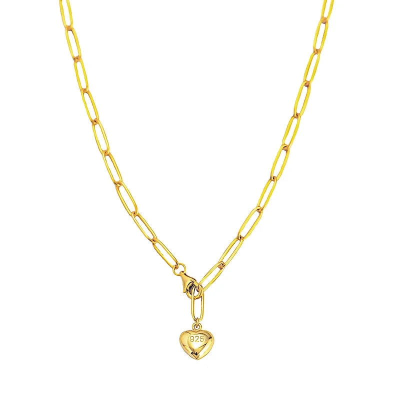 minimalist jewelry 925 sterling silver  gold plated geometric tiny heart pendant necklace