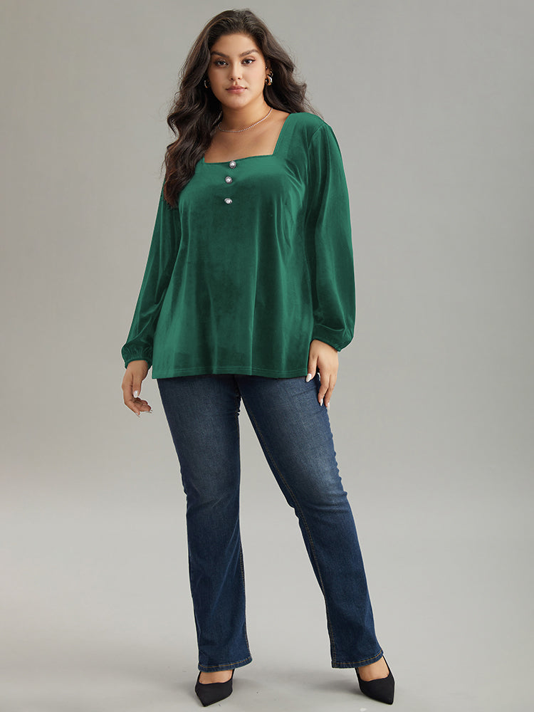Velvet Metal Button Detail Blouse