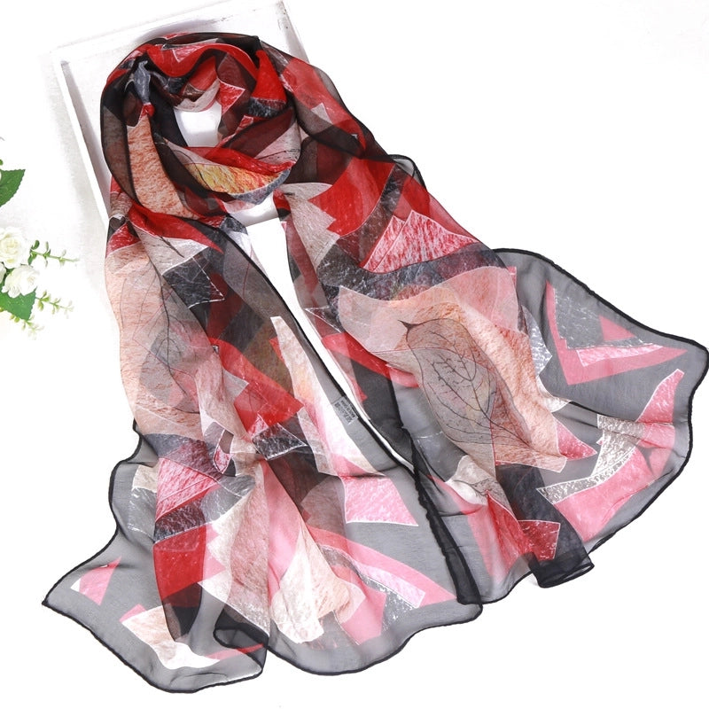 Women's Elegant Color Block Flower Georgette Silk Scarves