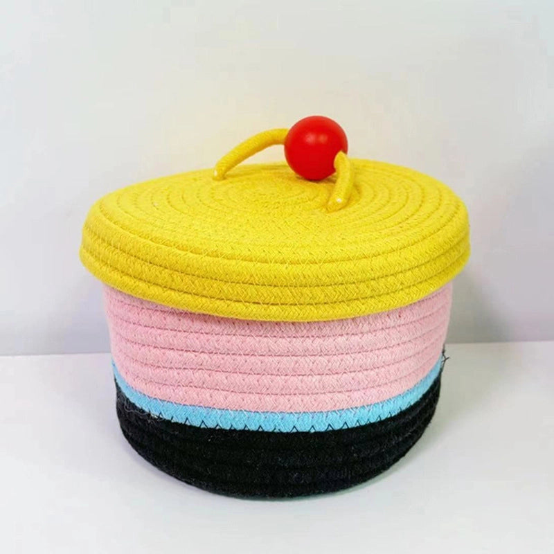 Cute Color Matching Color Contrast Pattern Cotton Thread Storage Basket