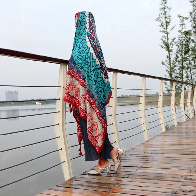 Silk Scarf Women's Summer Seaside Beach Sunscreen Shawl Scarf Dual-use  Long Ethnic Style Plus Size Travel Silk Scarf
