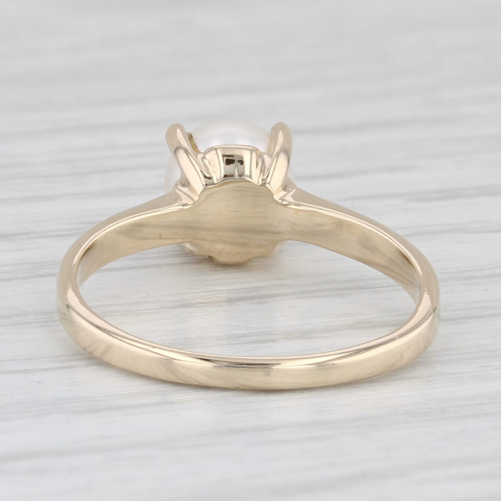 Round Cultured Pearl Solitaire 10K Yellow Gold Ring Ring Size 5.75