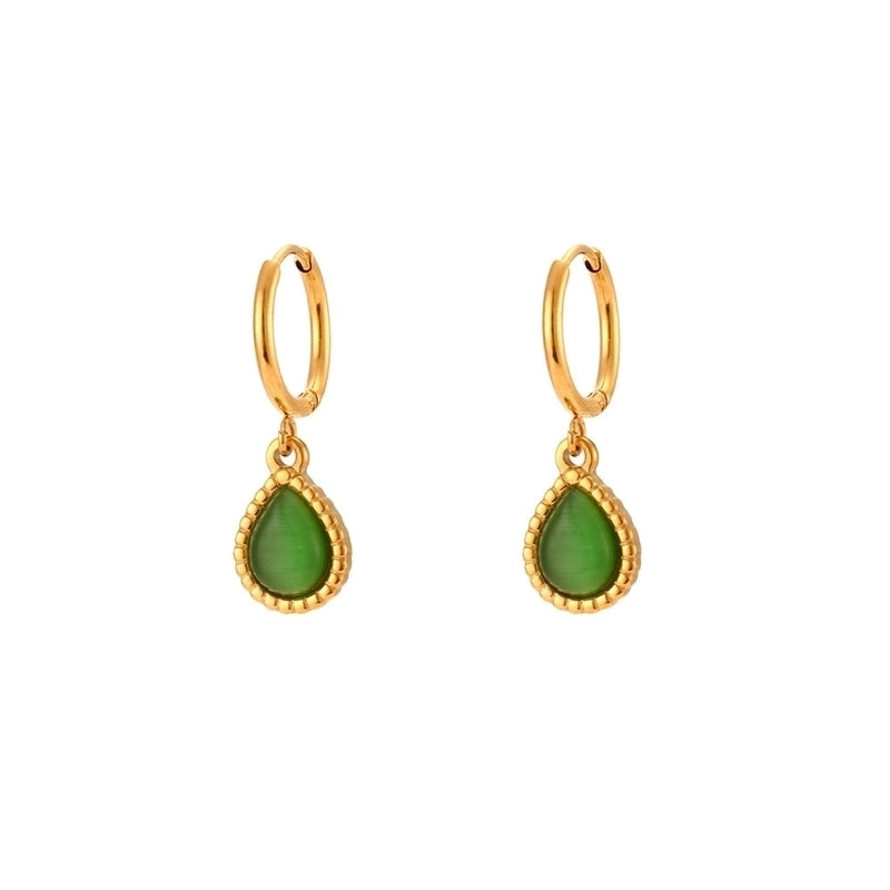 Retro Water Droplets 304 Stainless Steel Opal 18K Gold Plated Plating Pendant Necklace
