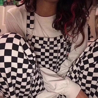 Black and white plaid strap jumpsuit KF80074