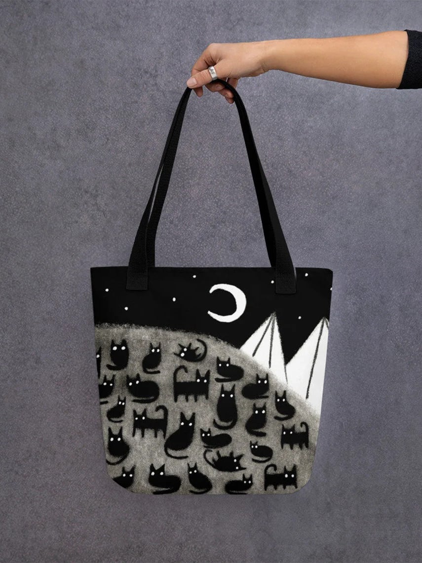 Women's Black Cat Canvas Shoulder Bag